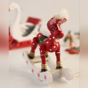 Red Wooden Rocking Horse Christmas Ornament.
